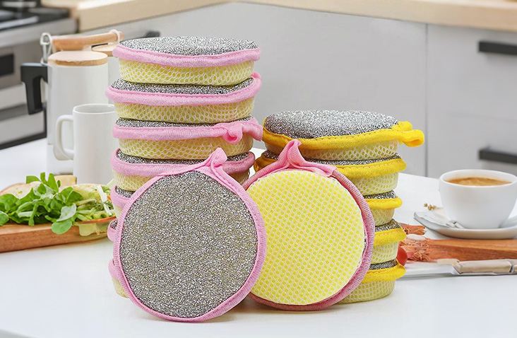 Dual-Sided Round Kitchen Scrub Sponges
