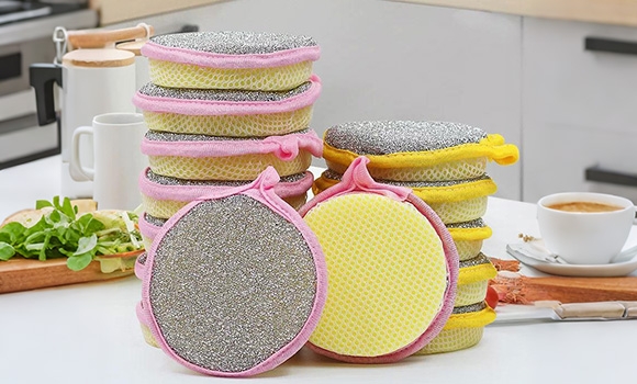Dual-Sided Round Kitchen Scrub Sponges